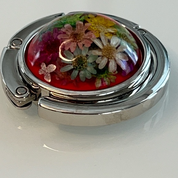 - Foldable Bag Hook/Purse Hanger - Handmade - Pink Flowers - Fits Most Tables - Picture 3 of 8